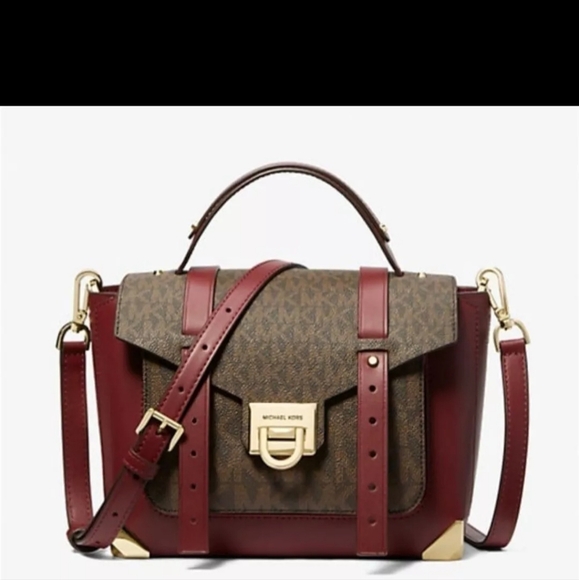 NEW! MICHAEL KORS MEDIUM MANHATTAN LEATHER LOGO SATCHEL - Picture 1 of 7